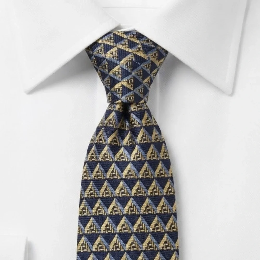 Ermenegildo Zegna Silk Tie Blue Gold Pyramid Disegno Esclusivo 4x58 - CJ